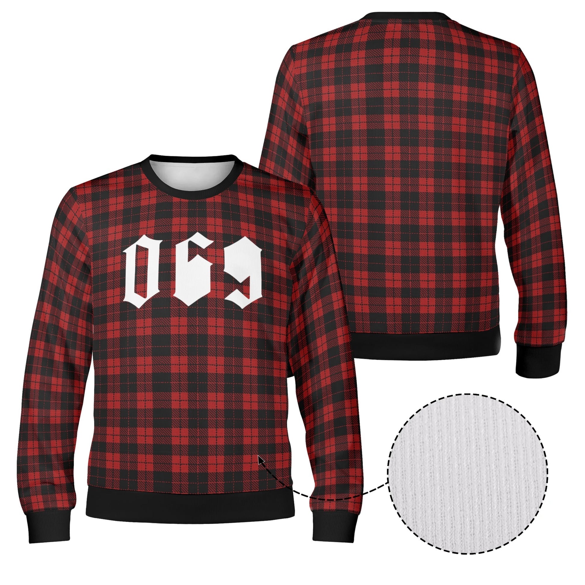 069 Karo-Sweater | Unisex Pullover mit 069 Print | Streetwear Frankfurt